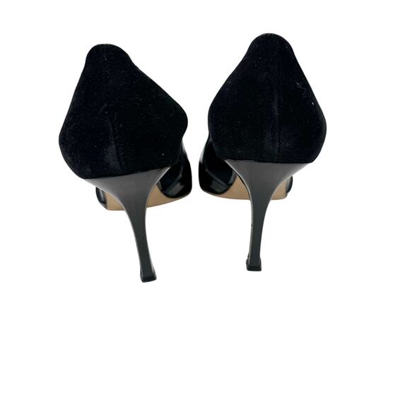 Manolo Blahnik Black Suede Patent D’Orsay Pumps Bow Detail Women’s EU 38.5 - Picture 6 of 9